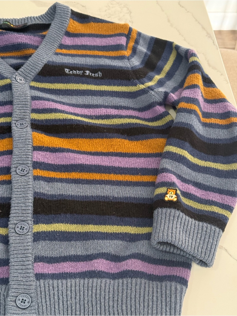 Teddy Fresh Striped Cardigan Blue & Purple Size Large - Picture 8 of 10